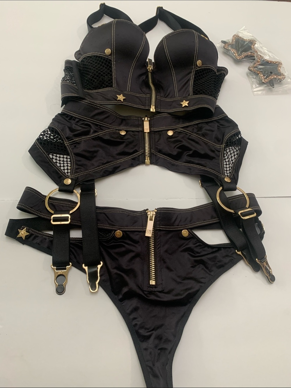 Honey Birdette Black & Gold Strappy Lingerie Set - Picture 5 of 6